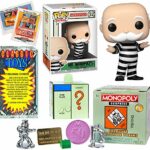 Doubles Pop! Mr. Monopoly Figure Exclusive Icon Bundled with Classic Retro Game Token Multi-Surprise Peel 'N Reveal Box + in Jail + Vintage Toy Trading Cards Pack 3 Items