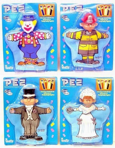 Set of 4 PEZ Hand Puppets Bride Groom Clown Fireman