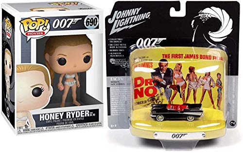 No 007 James Bond Entertainment Pop! Honey Ryder Dr. No Girl Bundled with Chevy Bel Air Convertible Onyx Black with Collectible JL Tin Display 1st in Series Die-Cast car 2 Items