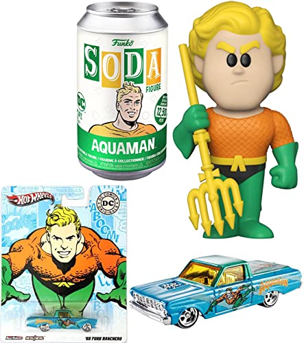 Aqua Figure Soda Can Aquaman Superhero Vinyl Bundled with Retro DC Comics Character Die-Cast Car 2 Items