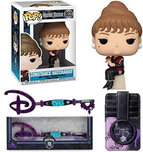 Spirit of The Haunted Mansion Attraction Ghosts Disney Figures Bundled with Mini Vinyl Characters Spooky Creepy Portraits Constance Pop! Disneyland Ghost Key + Card Wallet 3-Items