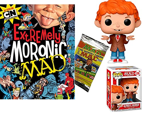 Extremely Mad Magazine Figure Icon Alfred E. Newman Pop! Bundled with Book of Moronic Wacky Mad Collection & Pack of Retro Cards 3 Items