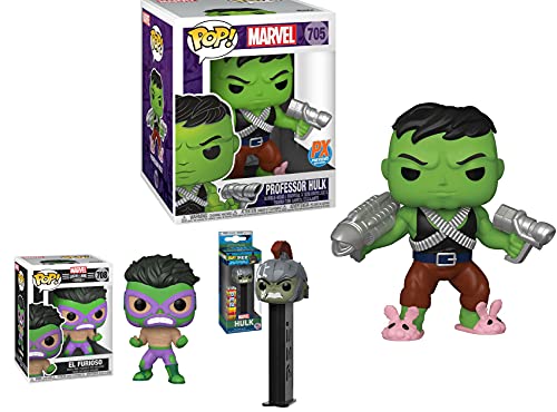 The Big Green Man Means Trouble: Funko Pop! Bundle - Huge 6" Professor Hulk 705 (Exclusive) + Marvel Lucha Libre El Furioso 708/ Hulk Gladiator POP! PEZ 3pcs