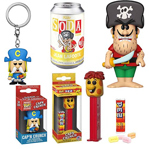 Crunch Figures Retro Characters Cap'n Pocket Pop! Bundled with Pirate Can Jean La Foot Soda + Crunchberry Monster Head Pez! 3 Items