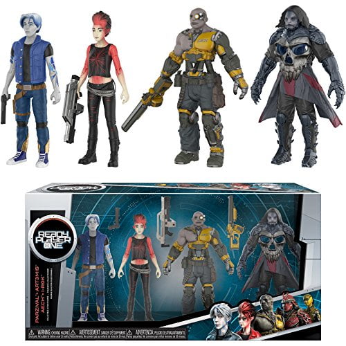 Funko Parzival, Aech, Art3mis, i-R0k x Ready Player One Mini Action Figure Set + 1 Classic Sci-fi & Horror Movies Trading Card Bundle