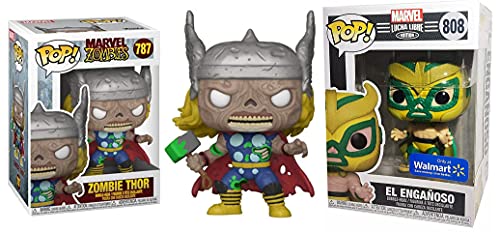 The Most Famous Brothers of The Marvel Cinematic Universe: Funko Pop! Figure Bundle -Marvel Zombies Thor 787/ Marvel Lucha Libre El Enganoso (Loki Store Exclusive) 808 (2 pcs)