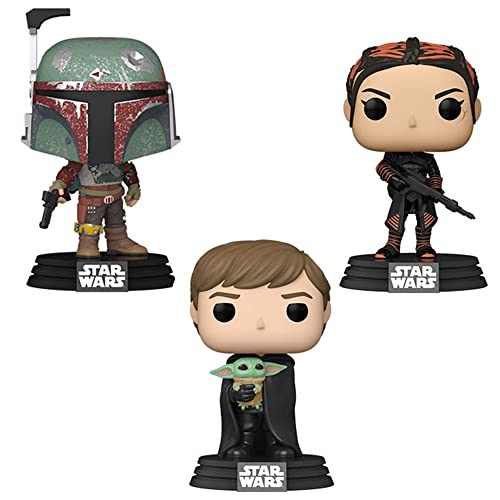 Funko Pop! Star Wars: Mandalorian Set of 3 - Cobb Vanth in Boba Fett Suit, Fennec Shand and Luke Skywalker w/Child
