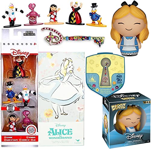 Alice Party Dorbz Tea Figure Mini Mad Party Theme Bundled with Celebrate Disney Anniversary Key Pin + Metal Cheshire Cat & Queen of Hearts + Puzzle 4 Items
