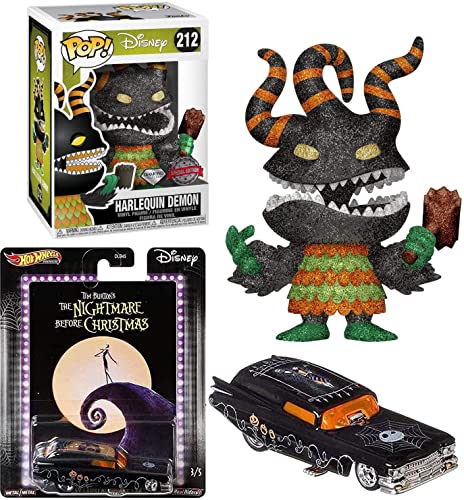 Sharp Teeth Harlequin Demon Diamond Edition Pop! Figure Nightmare Before Christmas Bundled with Halloween Town Pumpkin Jack Skellington King Funny Character Car Die-Cast 2 Items Fright Fun