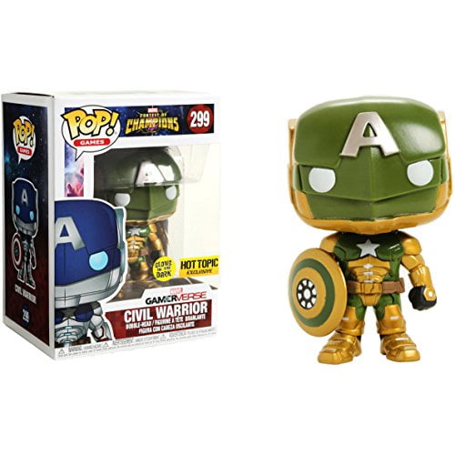 Funko Civil Warrior [Glow-in-Dark] (Hot Topic Exclusive) POP! Marvel x Marvel - Contest of Champions Vinyl Figure + 1 Official Marvel Trading Card Bundle [#299]