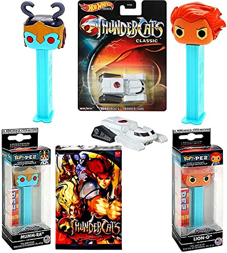 Ho! Triple Retro Cartoon Figure Pack Lion-O Thunder Cats Pop!Bundled with Thundercats Tank + Mumm-Ra Pez Heads + Trading Cards 4-Items