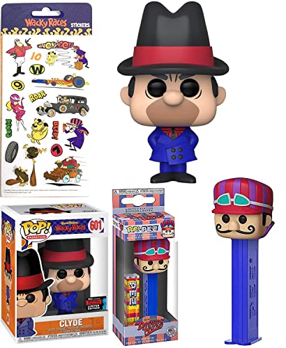 Clyde Wacky Figure Pop! Races Hanna-Barbera Bundled with Cartoon Vinyl Exclusive + Dick Dastardly Head + Sticker Sheet Muttley 3 Items