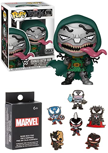 It's Infecting Everyone Marvel Funko Bundle: Venomized Doctor Doom Store Exclusive 916 + Funko Marvel Maximum Venom Box Enamel Pin (2 Items)