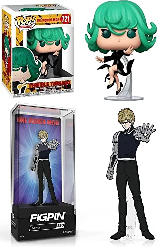 Always Ends The Bad Guys with One Punch Funko Pop! Animation Bundle: Terrible Tornado 721/ Kenos 390 Enamel Pin (2 Items)