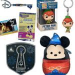 Pan's Ride Attraction Disney Figure Fun Theme Park Bundled with Character Peter Pan Pocket Pop! & Sorcerer Mickey Mallow Plush + Mini Fantasia Key Pin + Disneyland Trading Cards 4 Items