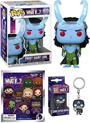 Out in The Multiverse Funko Pop! Bundle: Marvel What If?... Frost Giant Loki 972 + Pocket Pop! Zombie Captain America + What If?...Figural Collectors Bag Clip (3 Items)