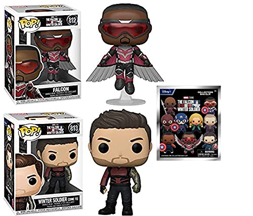Two of The Goodest Good Guys Funko Pop! Bundle: The Falcon and The Winter Solider - Falcon 812/ Winter Solider Zone 73 + Bonus Figural Bag Clip Blind Bag (3 Items)