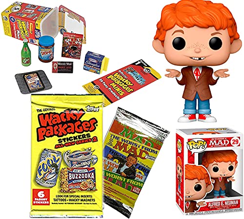 Parody Wacky Pack Mad Magazine Figure Icon Alfred E. Newman Pop! Bundled with Minis Brands Wacky Packages & Retro Stickers + Cards 4 Items