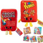 Bird Box Plush Toucan Sam Bundled with Flintstones Fruity Soft Pebbles Box & Loops Retro Cereal + Candyland Stickers 3 Items