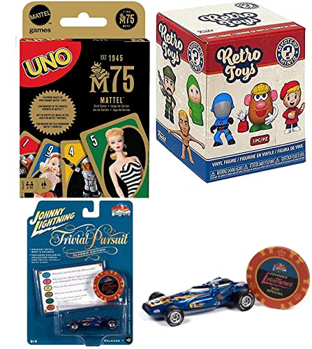 Pursuit Retro Special Figure Minis Pop Toy Bundled with Compatible with Mattel Games Matching Uno 75th Edition Iconic Fun Games + Trivia Car Culture Vintage Johnny Throw Back 3 Items