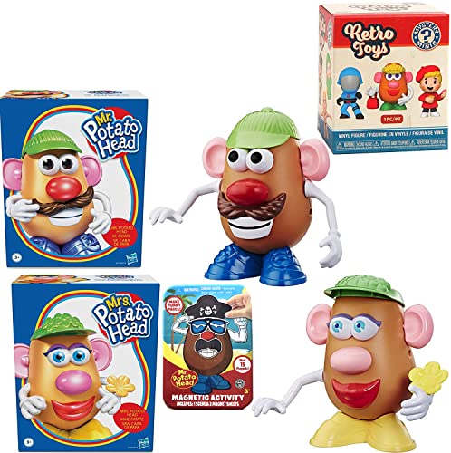 Pose My Face Retro Toys Mr. & Mrs Potato Head Classic + Figure Throw Back Blind Box Retro Toys Mystery Mini + Funny Tin Activity Box 4 Items