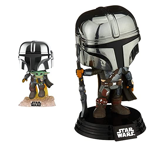 POP Funko Star Wars: Across The Galaxy & Pop! Star Wars: The Mandalorian - Mandalorian (Chrome), Amazon Exclusive, Multicolor