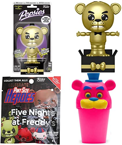 My Freddy Figures FNAF Five Nights at Freddy's Blind Bag Mini Security Breach Bundled with Blacklight Character & Gold Fred Popsie 3 Items