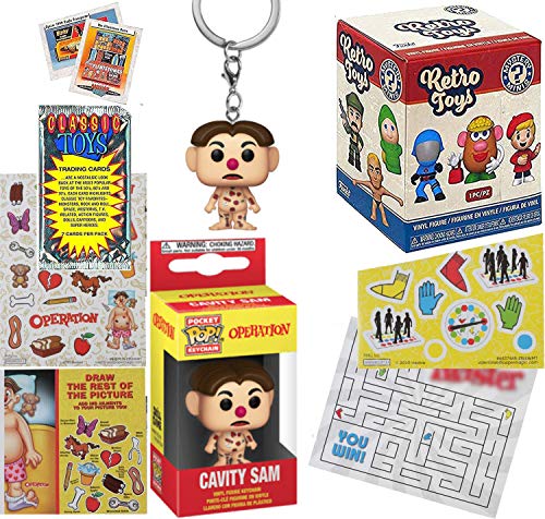 Sam Operate Retro Fun Mystery Minis Figure Bundled with Cavity Sam Pocket Pop! Operation + Twisted Maze + Game Classic Stickers + Vintage Toy Trading Cards 5 Items