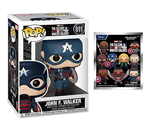 and The New Captain America Funko Pop! Bundle: Funko POP! Marvel: The Falcon and The Winter Soldier - John F. Walker 811 + The Falcon and The Winter Soldier 3D Foam Bag Clip Blind Bag