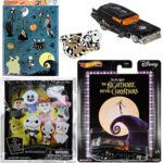 Wrapped Nightmare Jack Skellington Caddy Car Disney Funny Car Die-Cast Bundled with Wicked Before Christmas Blind Bag Mini Plush Clip Bag Hanger Figure Character & Halloweentown Window Cling 3 Items