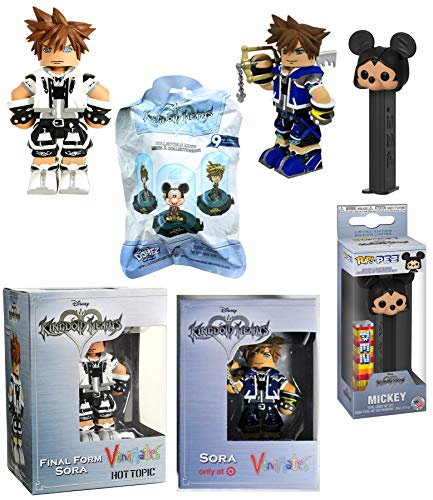 Hooded Mickey Figure Head Disney Character Disepenser Pez Bundled with Vynl Figure Mini Blind Bag / Keyblade & Final Form Player Exclusive 4 Items