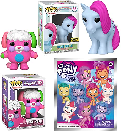 Popples Prize Pop! Figure Bundled with Retro Toys My Little Pony Blue Belle Exclusive + Blind Bag Clip MLP + Pink P.C. Popple 3