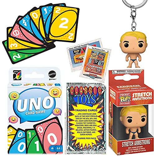 Stretch Man Retro Fun Figure Armstrong Pocket Pop! Bundled with Game Classic Compatible with Uno + Vintage Toy Trading Cards 3 Items