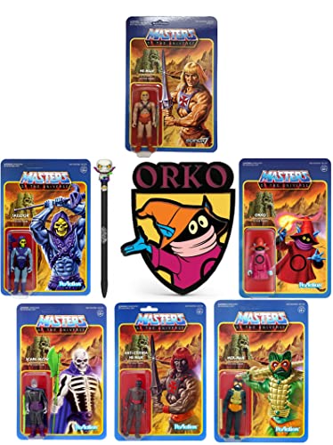 Starter Collection Motu Funko Bundle: Funko Skeletor Exclusive Pen Topper Glow-in-The-Dark + Funko Orko Exclusive Pin + He-Man, Orko, Anti- Eternia Man, Mer-Man, Scare Glow, Skeletor Action Figures