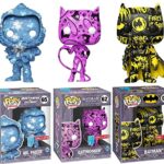Gotham's DC Villains & Heroes Art Exclusive Pop! Figure Series Batman Black Yellow + Catwoman Returns Pink + Artist Mr. Freeze in Hard Case 3 Items