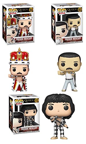 The Greatest Singer in Rock N' Roll History Fred Mercury Funko Pop! Bundle: Mr. Mercury Through The Years- Pop! Rocks Queen 92/ Queen 183/ Queen 184 (3 Figures)