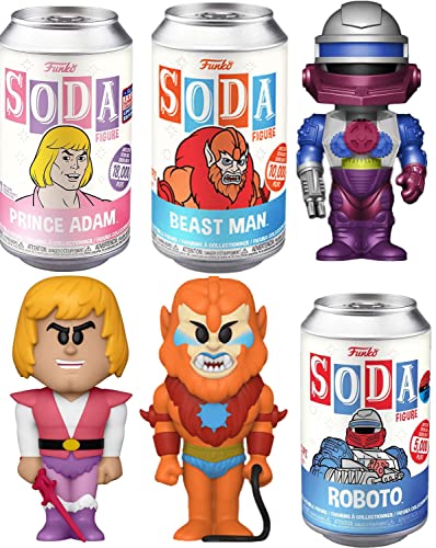 Roboto Adam Exclusive He-Man Soda Figure Masters of The Universe in Tin Can Bundled with Beast Man + Retro Character Prince 3 Items