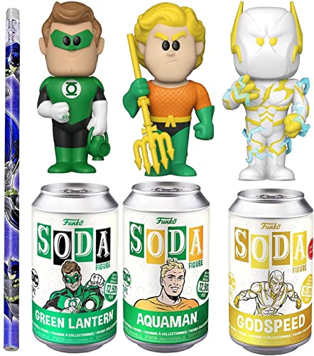 Boom! Flash Superhero Godspeed Exclusive + Green Lantern Vinyl Bundled with Retro Team DC Comics Soda Can Aquaman + Comic Pencil 4-Items