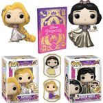 Gold Pop! Exclusive Pretty Princesses Disney Figure Bundled with Snow White & Pin + Rapunzel Ultimate + Storybook Collection 3 Items