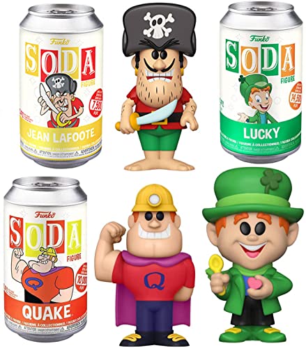 Retro Lucky Pirate Ad Icons Morning Figure Charms Soda Can Bundled with Quake Bustin' Mascot + Crunch Jean LaFoote Cap'n Quaker Character 3 Items