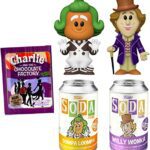 Dream Maker Willy Wonka Figure Soda Can Bundled with Oompa Loompa Vinyl + Charlie & The Chocolate Factory Mini Trading Card Pack 3 Items