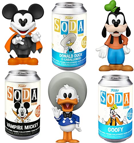 Hey! Mickey Figure Disney Pop Characters Bundled with Soda Vampire Mouse + Donald Duck Three Caballeros + Goofy Classic Can 3 items