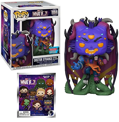 The Supreme Ultimate Version of The Doctor! Funko Pop! Pack: Marvel What If... ? Doctor Strange Supreme Unleashed NYCC 2021 Exclusive 884 Deluxe 6" Figure + Collector's Figural Bag Clip 2 Pack