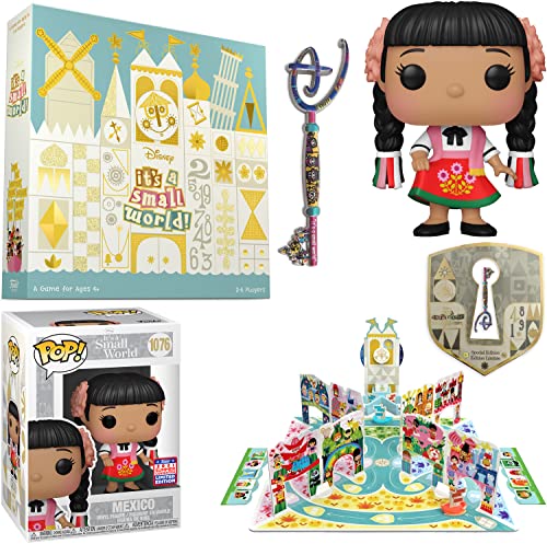 Little Mexico Pop! It's A Small Attraction Exclusive Figure Bundled with Disney Parks Boat Ride Pop Up Board Game + Mini Collectible D World Key Pin 3 Items