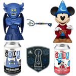 Sorcerer's Apprentice Iconic Mickey Mouse Fantasia Figure Soda Tin Bundled with Magic Series Anniversary Mini Key Pin + Disney Demon Chernabog Movie Animation 3 Items
