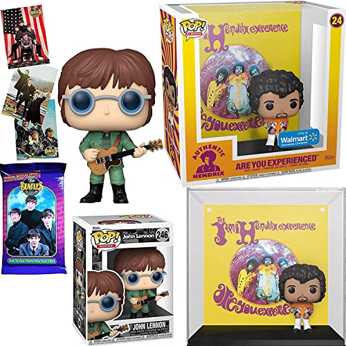 Experienced JJ Jimi & John Guitar Rocks Figure Pop! Bundled with Lennon Military Jacket + Hendrix Exclusive Album Cover + Beatles Trading Card Set 3- Items