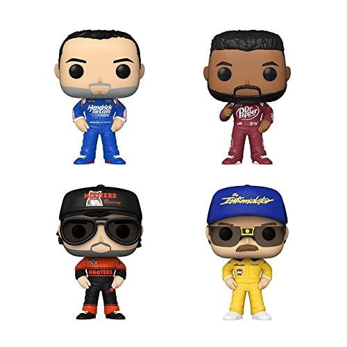 Funko Pop! NASCAR Set of 4 - Kyle Larson (Henrick), Bubba Wallace, Chase Elliott ((OR) Hooters) and Dale Earnhardt Sr. ((YW) Wrangler)