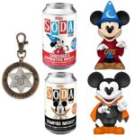 Magic Sorcerer Mickey Figure Disney Fantasia Soda Character Bundled with Disney Mickey Mouse Icon Sheriff's Badge Bag Charm + Vampire Mickey Tin Can Figure 3-Items