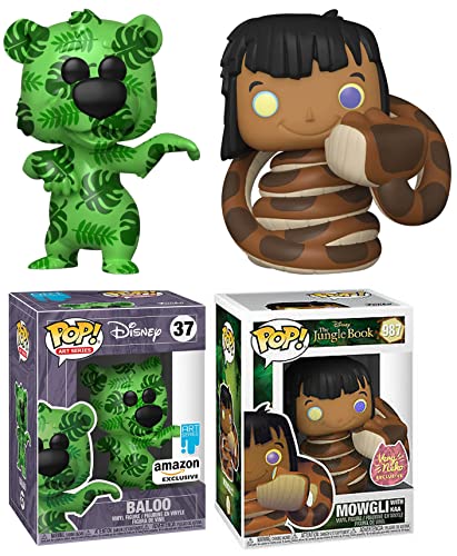 Bear Artist Figure Bundled with Vault Exclusive Jungle Book Baloo Plastic Protective Case + Mowgli with Kaa Pop! 2 Items