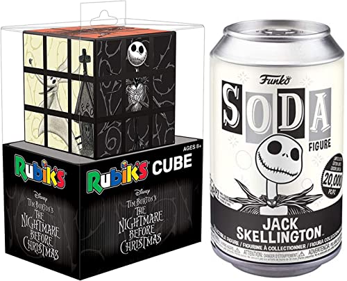 Square Up Jack Skellington Figure Nightmare Before Christmas Bundled with Halloween Town Soda Tin Can + Compatible with Rubik's Theme Cube Character Puzzle 2 Items